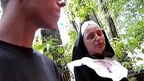 Naughty nun fucks on street