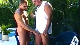 Muscled daddy bears enjoying sleazy outdoor cock eating encounter