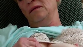 Old granny masturbating with girl and her dildo