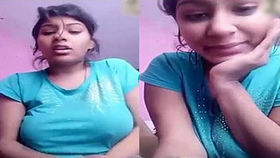 Indian girl without bra teases with hard nipples during video call