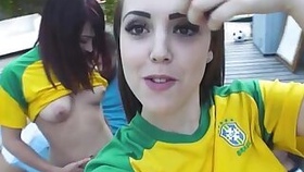 Naughty teen bffs fucked by soccer coach by the poolside