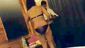 Indian wife flirts with room service attendant in swimsuit while husband films