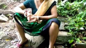 Indian wife gets wild in the woods while wearing traditional sari