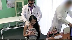 Brunette babe in stockings gets her doctor fucked in fake hospital