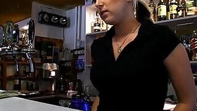 Barmaid European chick Lenka railed in the bar for cash
