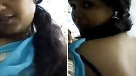 Desi hottie in blue sari shows naked XXX back motivating BF to have sex